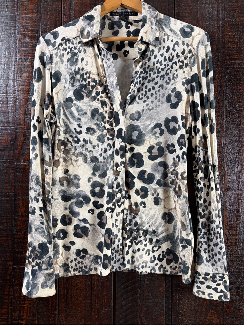 Yansi Fugel Leopard Print Soft Button-Down Shirt